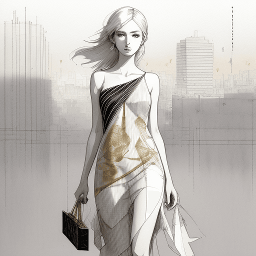 AI generated: Abstract fine line pencil sketch minimal watercolor color high fashion woman in a modern urban fashi...
