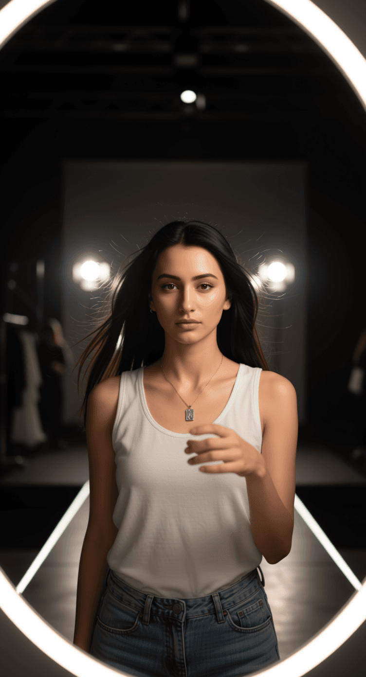AI generated: Ultra-high fashion Victoria’s Secret supermodel photoshoot, use the provided reference image as the ...