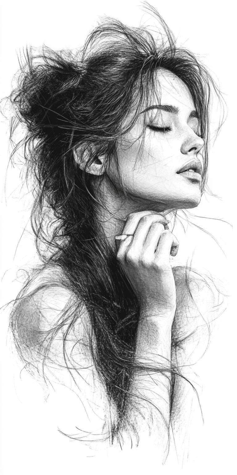 AI generated: drawing of a woman, in the style of video montages, nature-inspired art nouveau, soft-focus, i can't...
