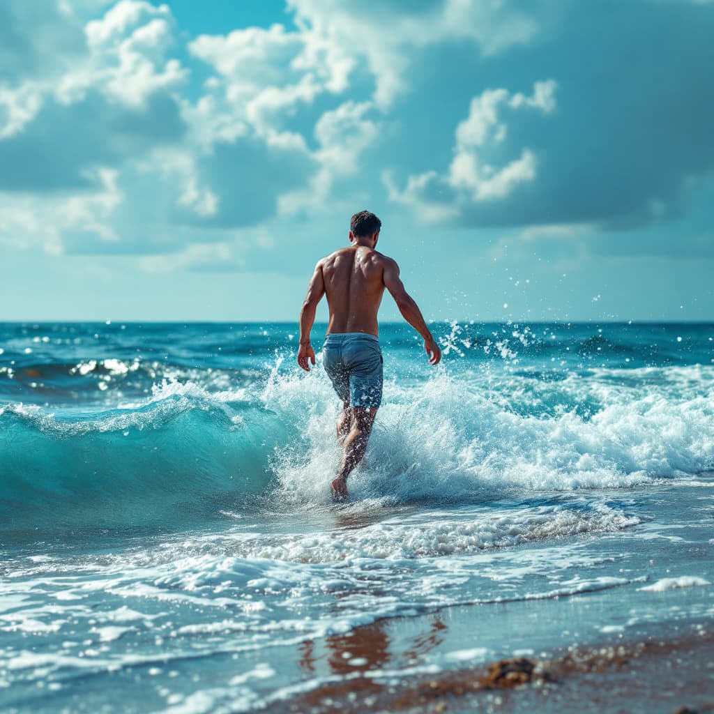 AI generated: el hombre camina sobre el agua. elimina el faro

