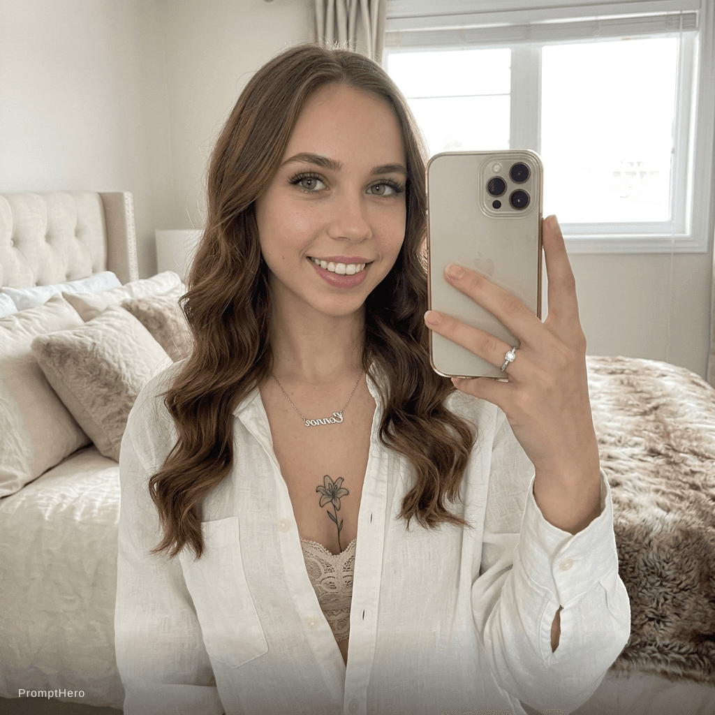AI generated: A photorealistic selfie-style image of a stunning 18 year-old woman gorgeous Caucasian woman with st...