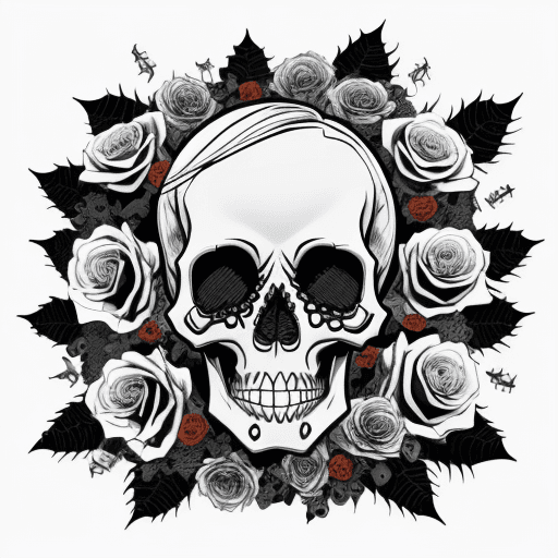 AI generated: cemetery coloring page, Gothic Skull with roses coming from the eyes, Halloween, darkness, scary, we...