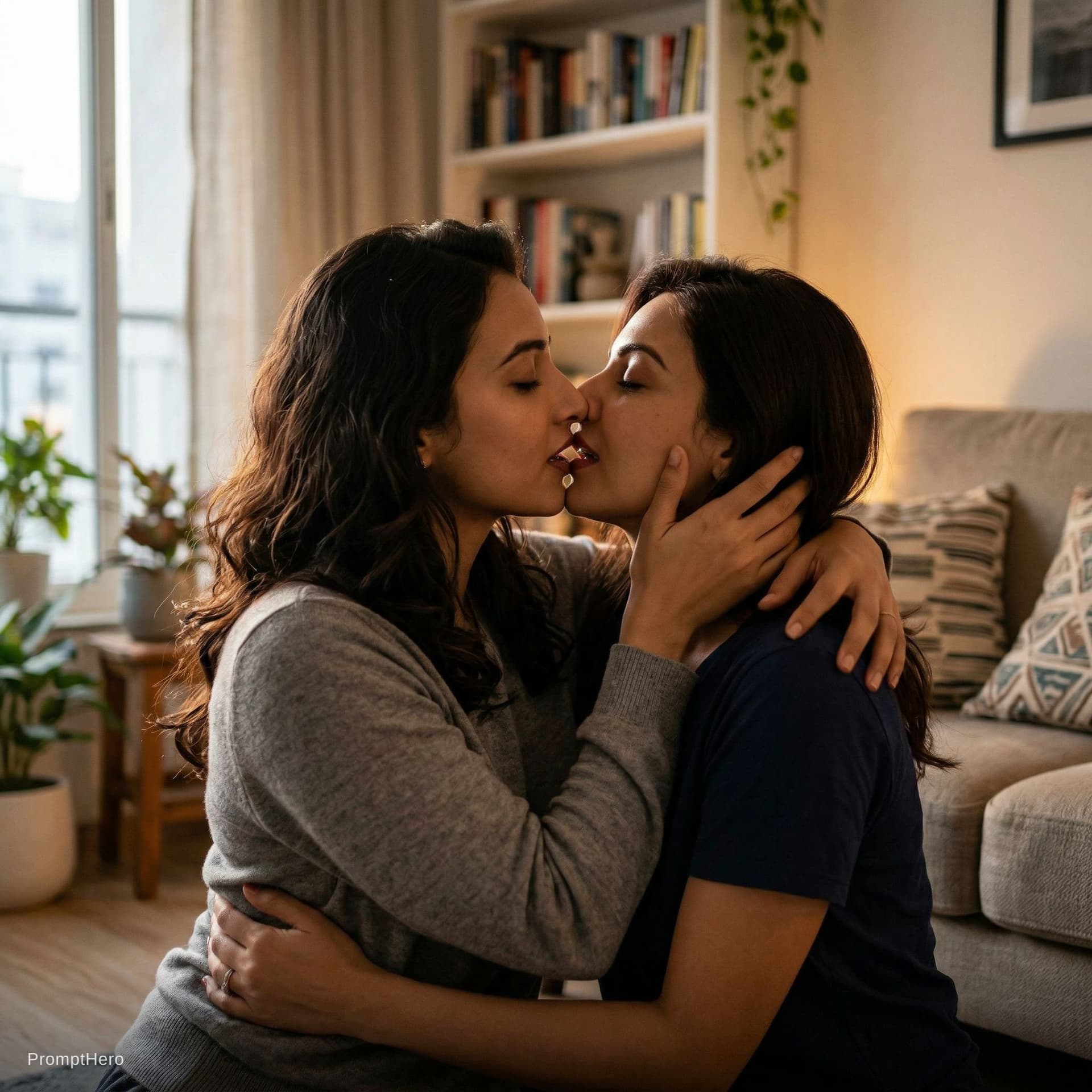 AI generated: A French kiss on tongue to tongue 
