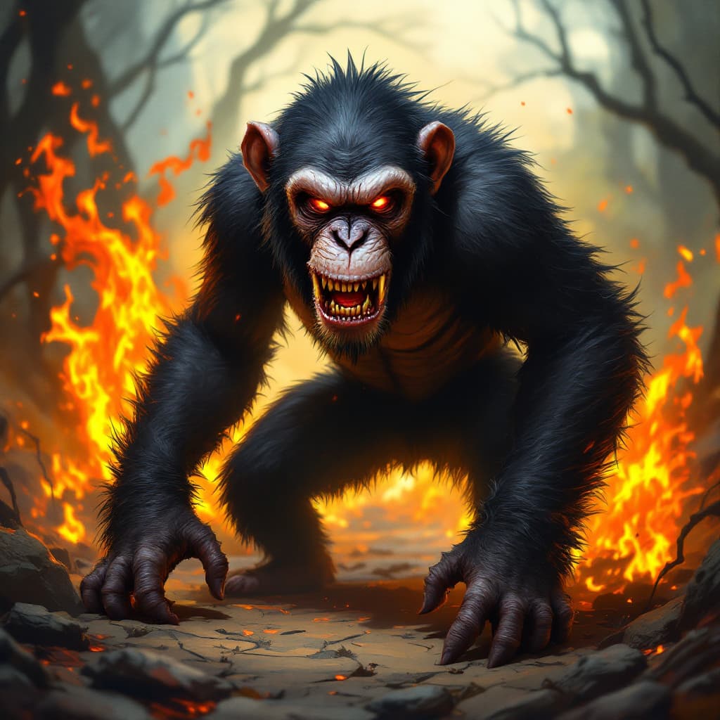 AI generated: Evil angry chimp, full body
