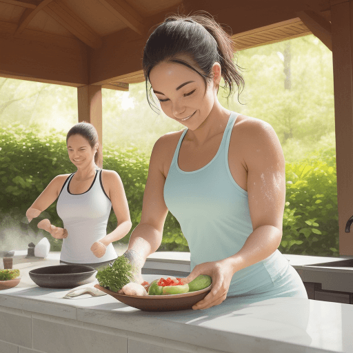 AI generated: Capture a moment that reflects a healthy lifestyle, such as a person exercising outdoors, preparing ...