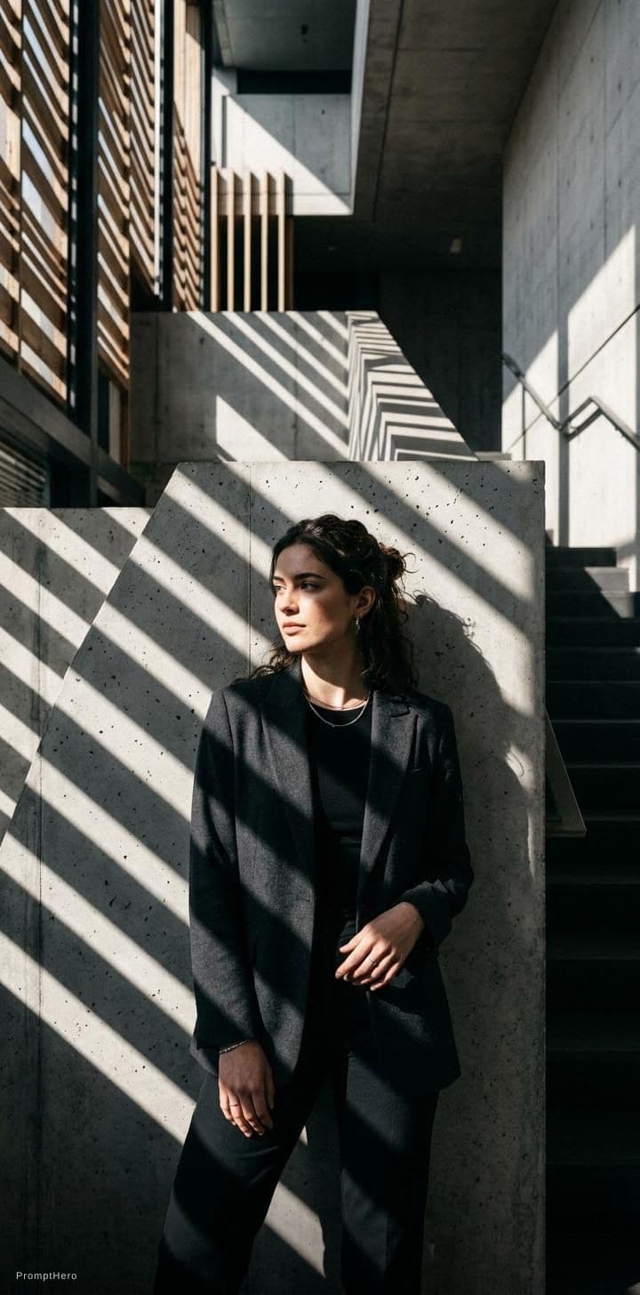 AI generated: high-resolution photograph, woman, stunning use of shadows, in the syle of crisp lines and forms,  U...
