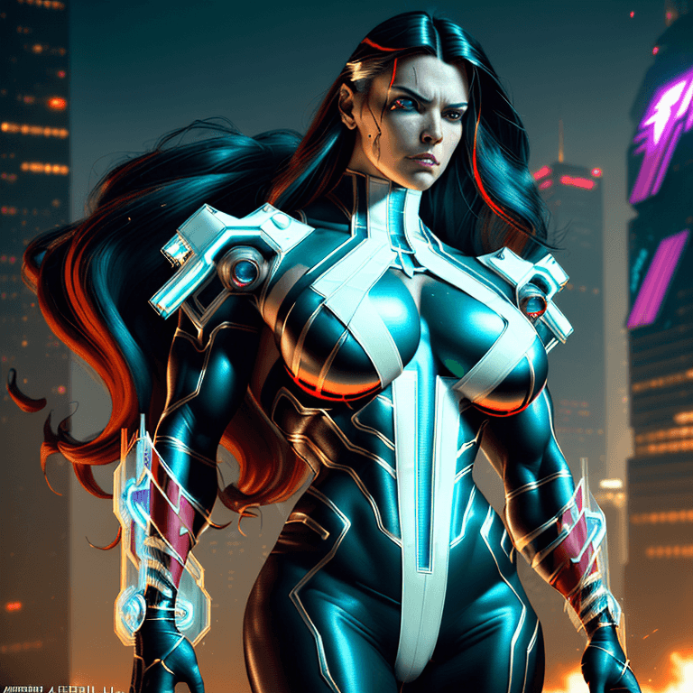 AI generated: a cyberpunk strong superhero portrait, with Extraordinary Powers, super speed, powerful, muscular, l...