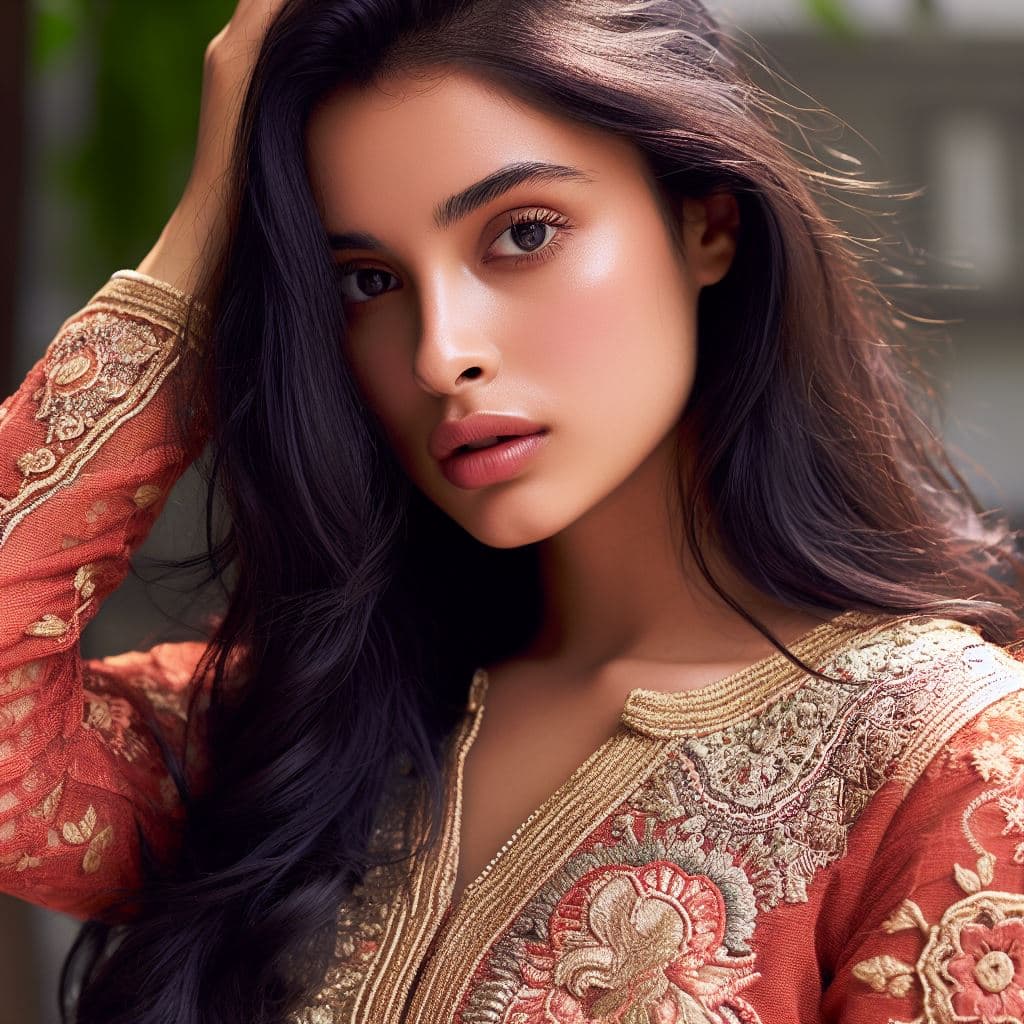 AI generated: A realistic beautiful desi girl, age 22, camera look, HDR