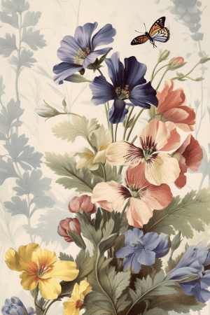AI generated: A vector, a delicate and intricate multi-coloured botanical design, on a subtle background, 19th Cen...