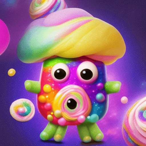 AI generated: communal galaxy of realistic pascal colorful roll up sour sweet mascot with sugar sprinkles and two ...