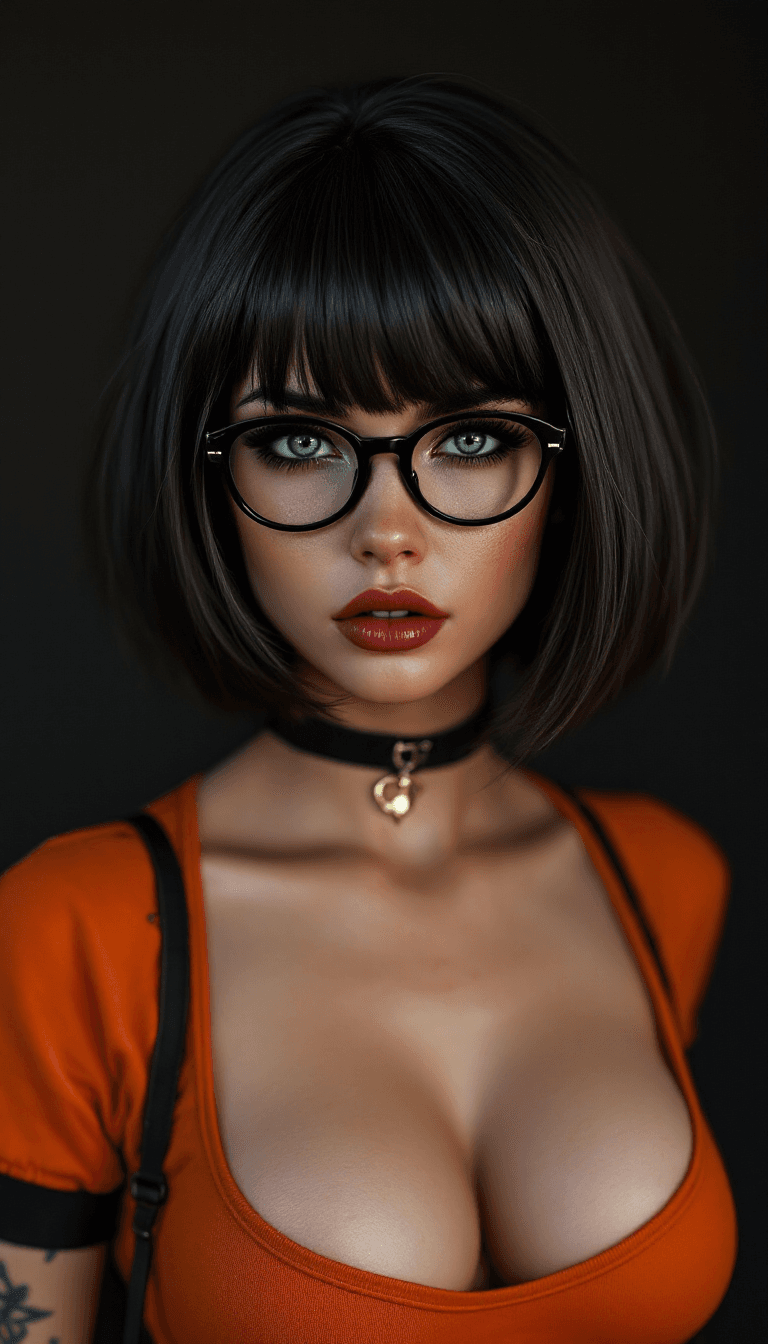 AI generated: Photo of a ultra realistic of velma from scooby-doo (20 years), very sultry look, so hot girl, beaut...
