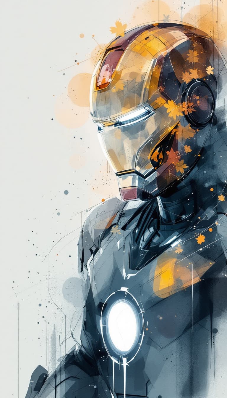 AI generated: drawing of ironman, in the style of video montages, nature-inspired art nouveau, soft-focus, I can't...