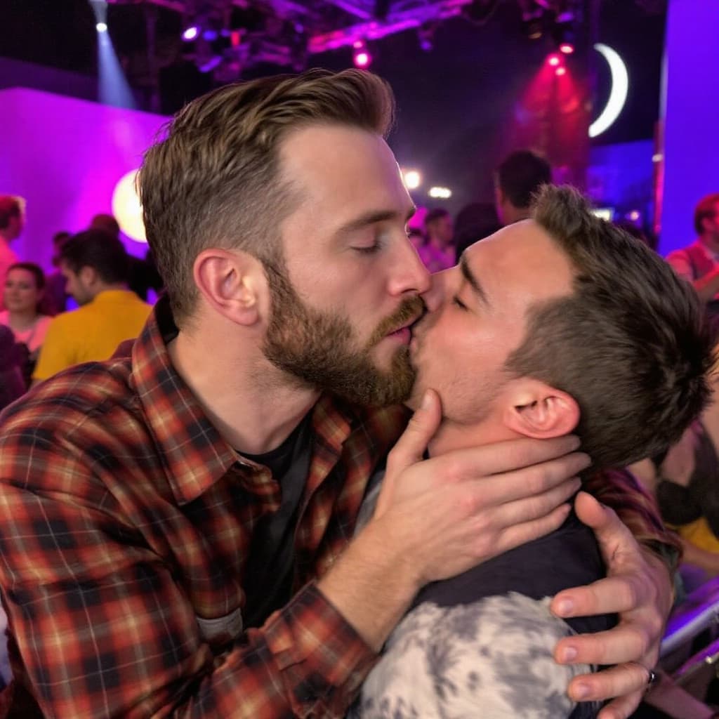 AI generated: Photo of Chris Evans kissing Tom Holland