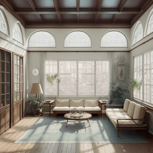AI generated: High resolution photography interior design, dreamy sunken living room conversation pit, wooden floo...