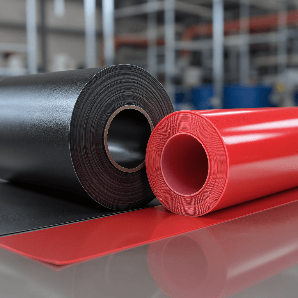 AI generated: "Ultra-realistic industrial nitrile rubber and silicone sheet rolls for gaskets and seals, high-reso...