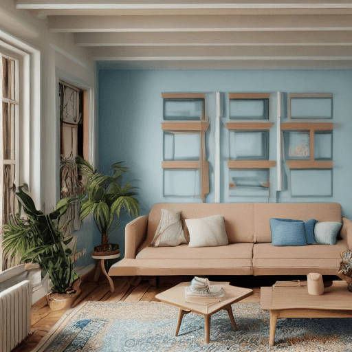 AI generated: High resolution photography interior design, dreamy sunken living room conversation pit, wooden floo...