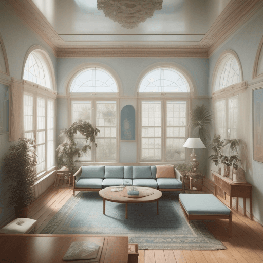 AI generated: High resolution photography interior design, dreamy sunken living room conversation pit, wooden floo...