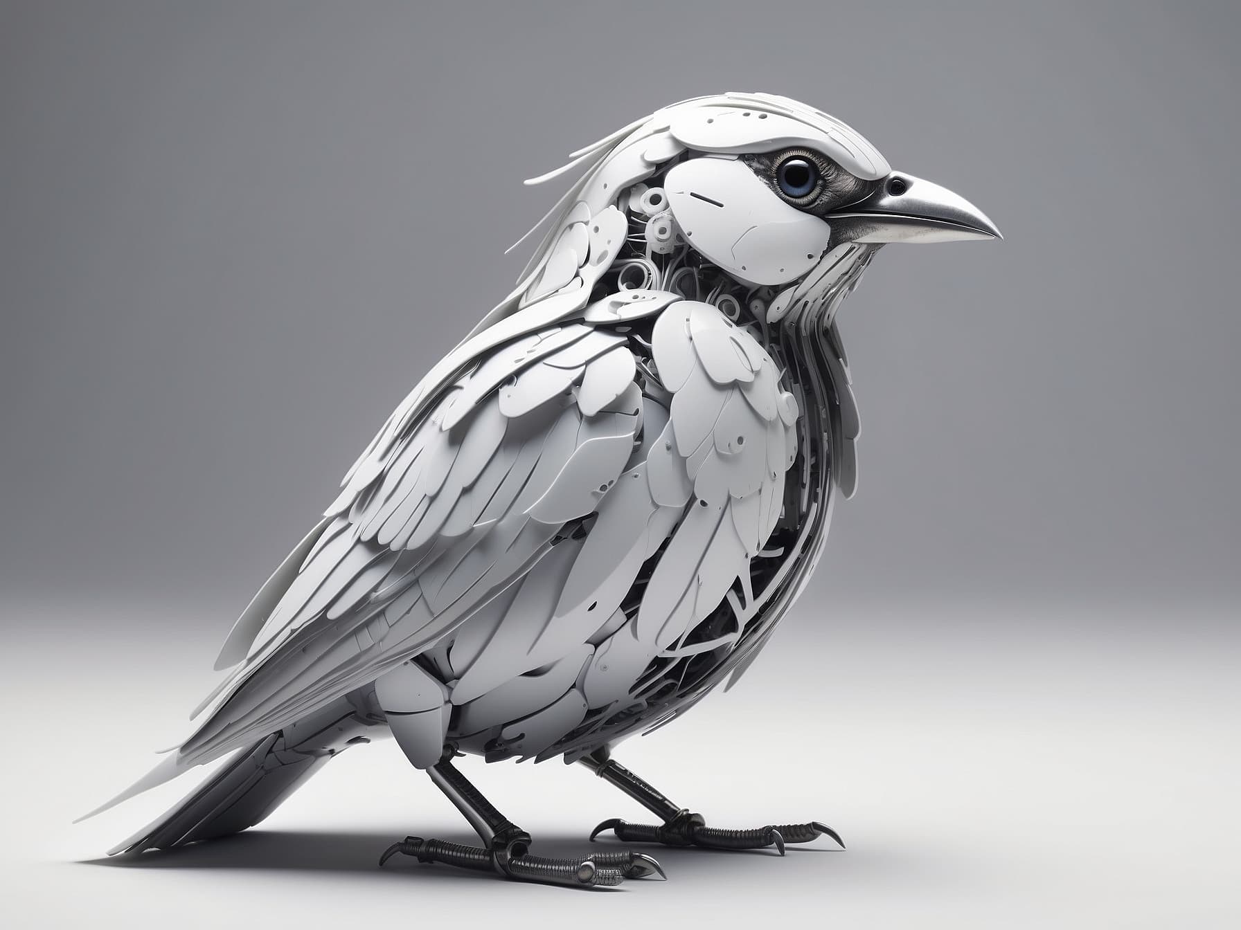 AI generated: a white and black bird sitting on top of a table, a computer rendering by Taro Okamoto, cgsociety, k...