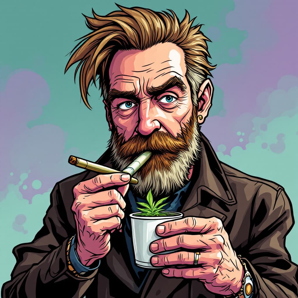 AI generated: Dave blunts holding a cup of lean