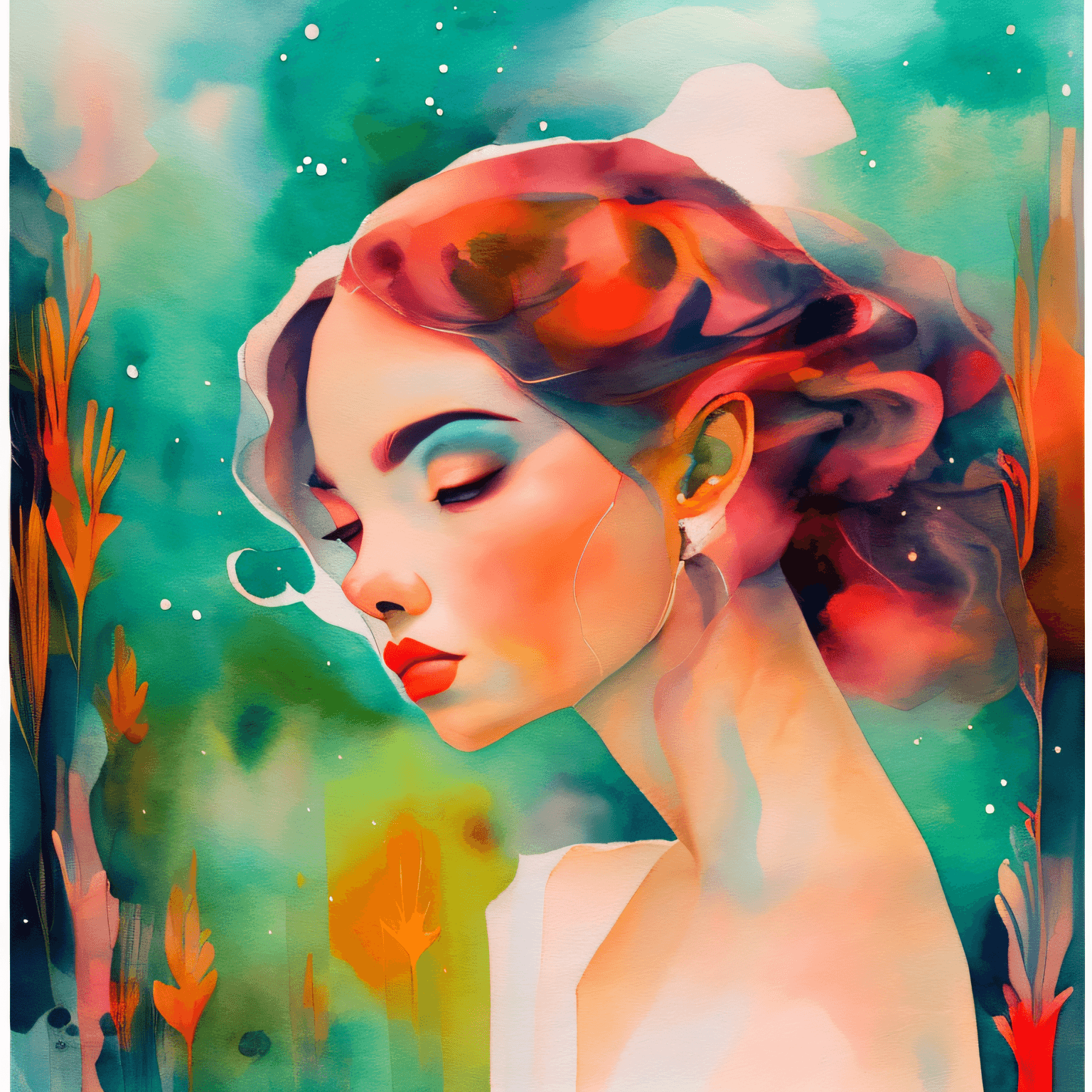 AI generated: (best quality),(masterpiece:1.2), (colorful:0.9), (ink splashing),(color splashing),((watercolor)), ...