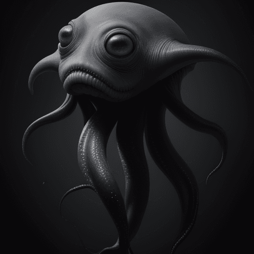 AI generated:  high quality foto of a black grey scary alien, close eyes, without eyes, without mouth, long tentac...