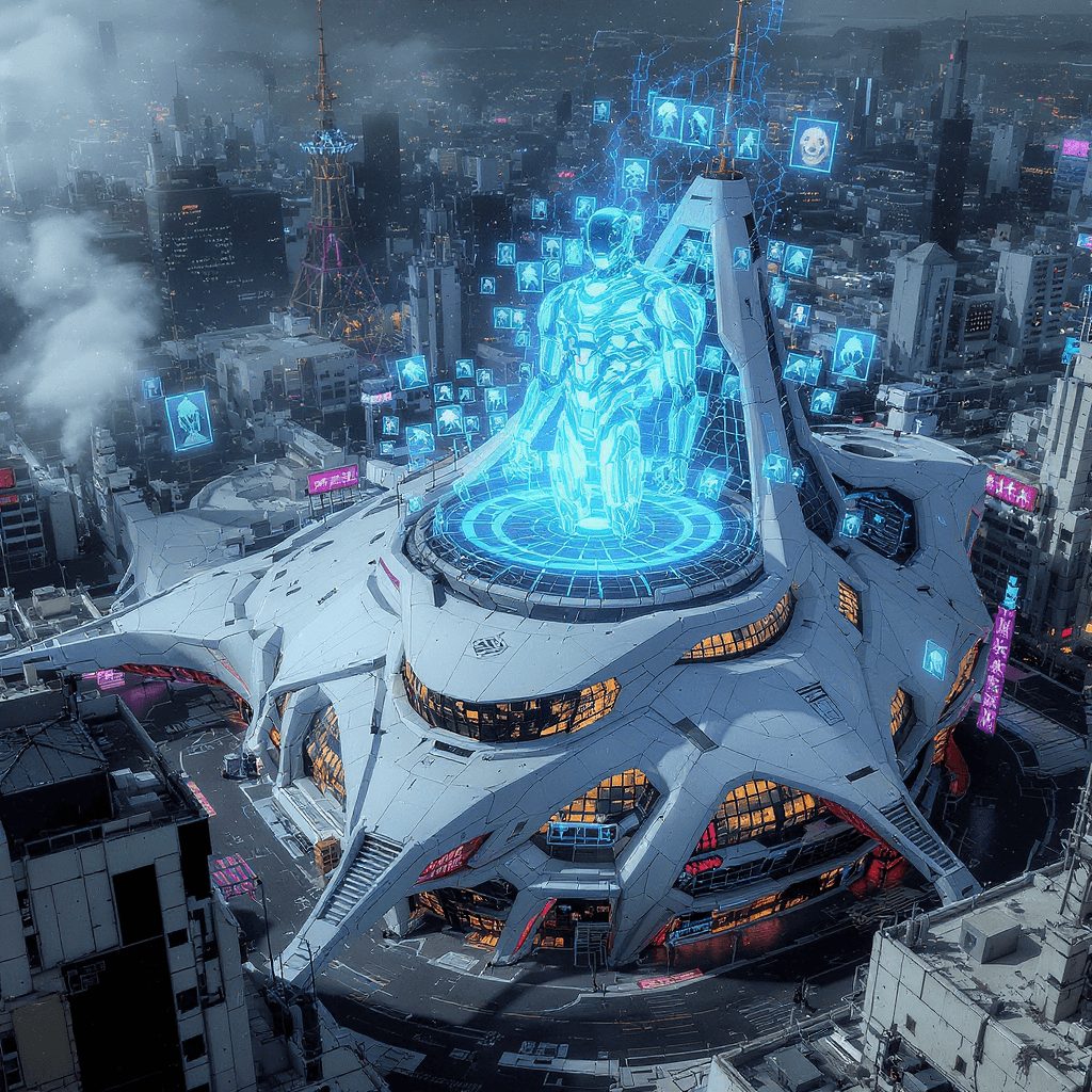 AI generated: detailed cyberpunk cityscape, multi-level urban structures and buildings, a white futuristic buildin...