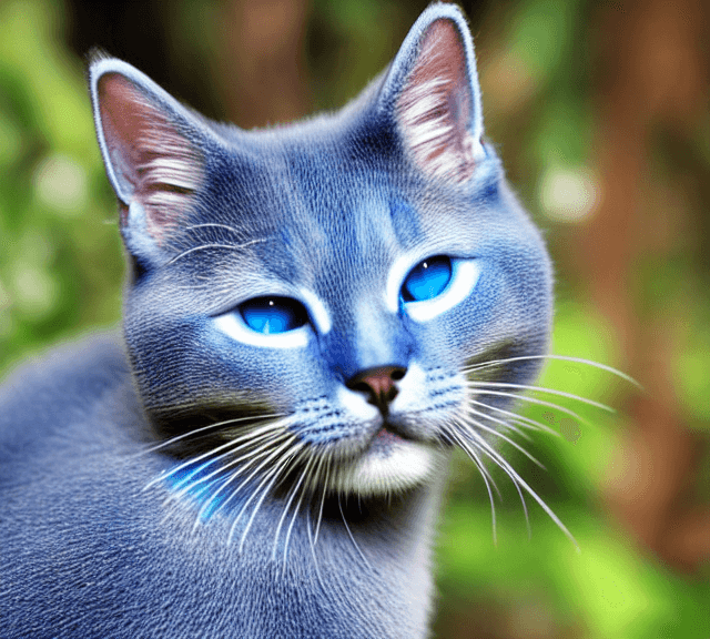 AI generated: realistic cute blue cat with soft hairs in jungle 
