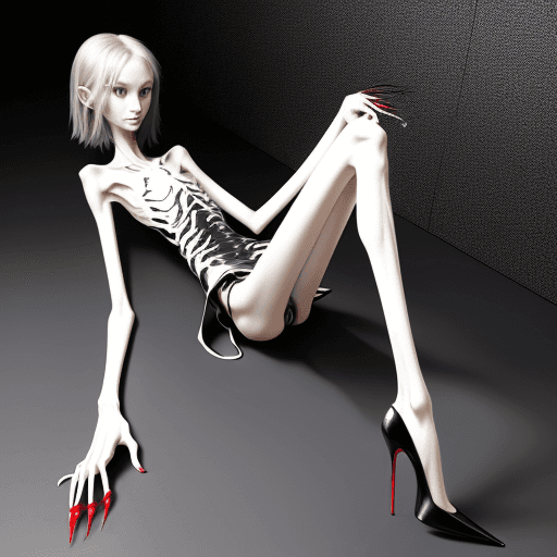 AI generated: lying position of extreme skinny slender girl very skinny slender girl, with long curved claws, skin...