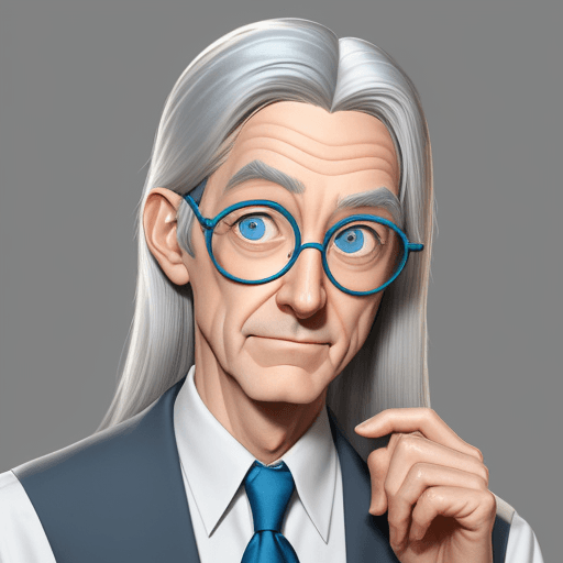AI generated: Pixar style 80 years architect professor, thin, blue eyes glasses, gray straight hair