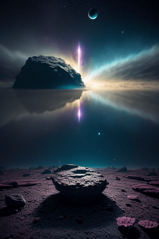 AI generated: Nebula,Asteroids,comet impact, During the season of light gravity, the alien planet's gravity decrea...