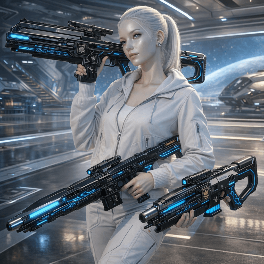 AI generated: Create an image where all the charactes are casually holding the reference weapons in a pose. Change...