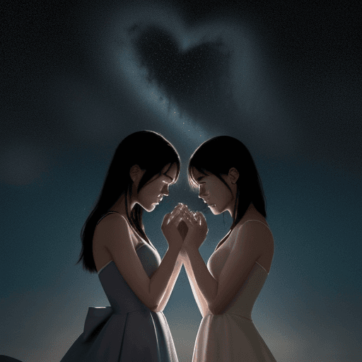 AI generated: Two separate couples, each at one end. In the center, a broken heart divided between them. Visible c...