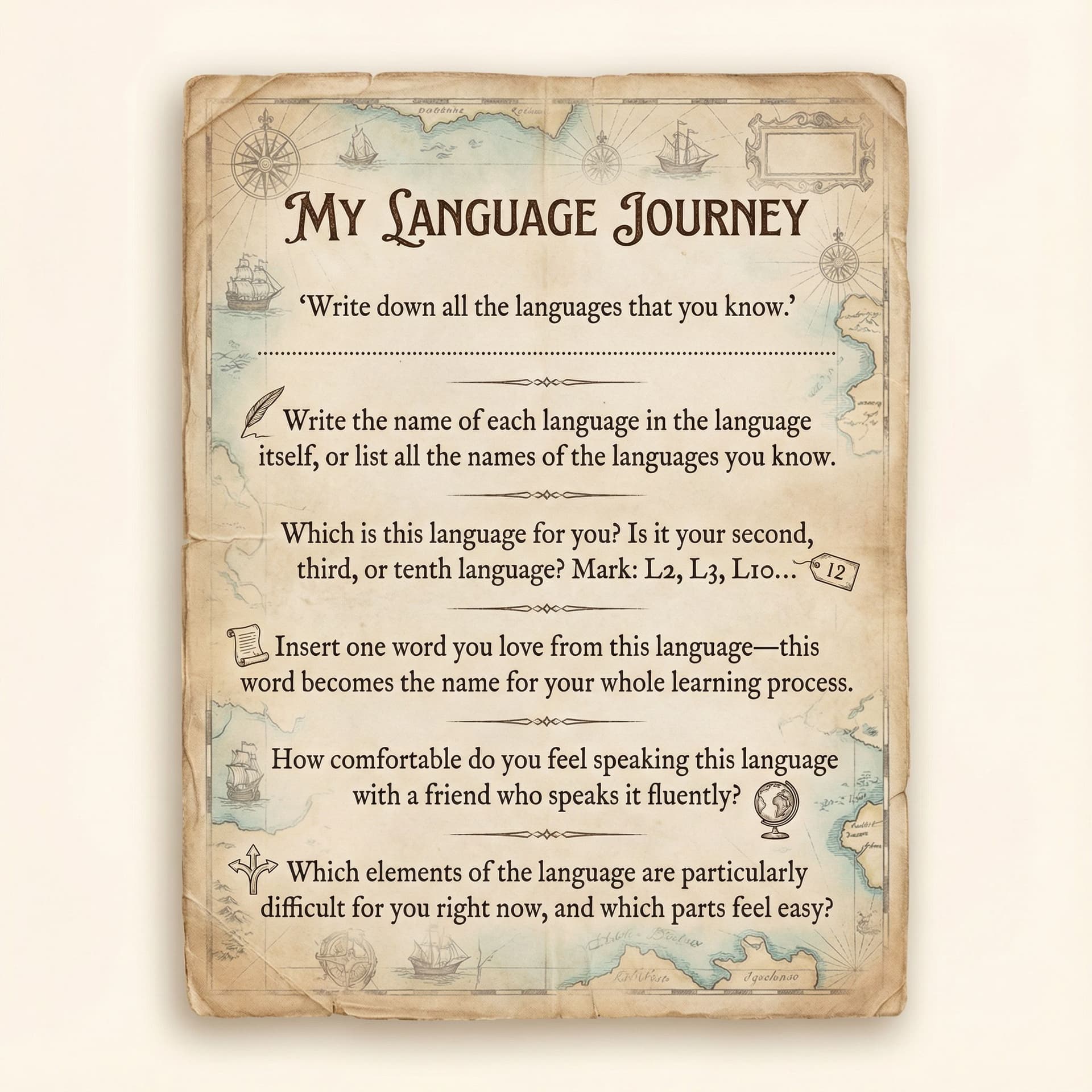 AI generated: Create a cozy, vintage-style autonomous language-learning card inspired by old National Geographic m...