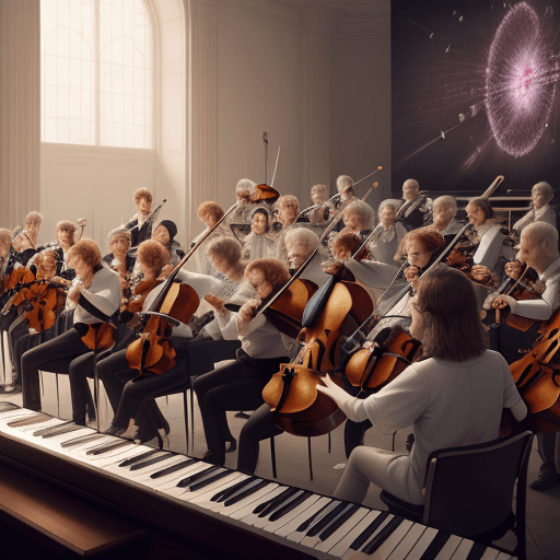 AI generated: a 4k hyperrealistic image of an orchestra generating beautiful musical vibration that are healing a ...