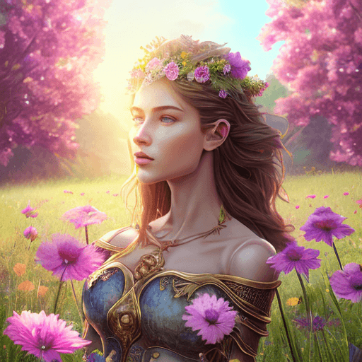 AI generated: hyperrealistic portrait of gorgeous goddess | standing in field full of flowers | detailed gorgeous ...