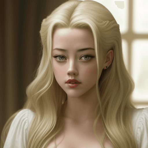 AI generated: A young amber heard with 17th century light blonde hair styled, smooth skin, beautiful.