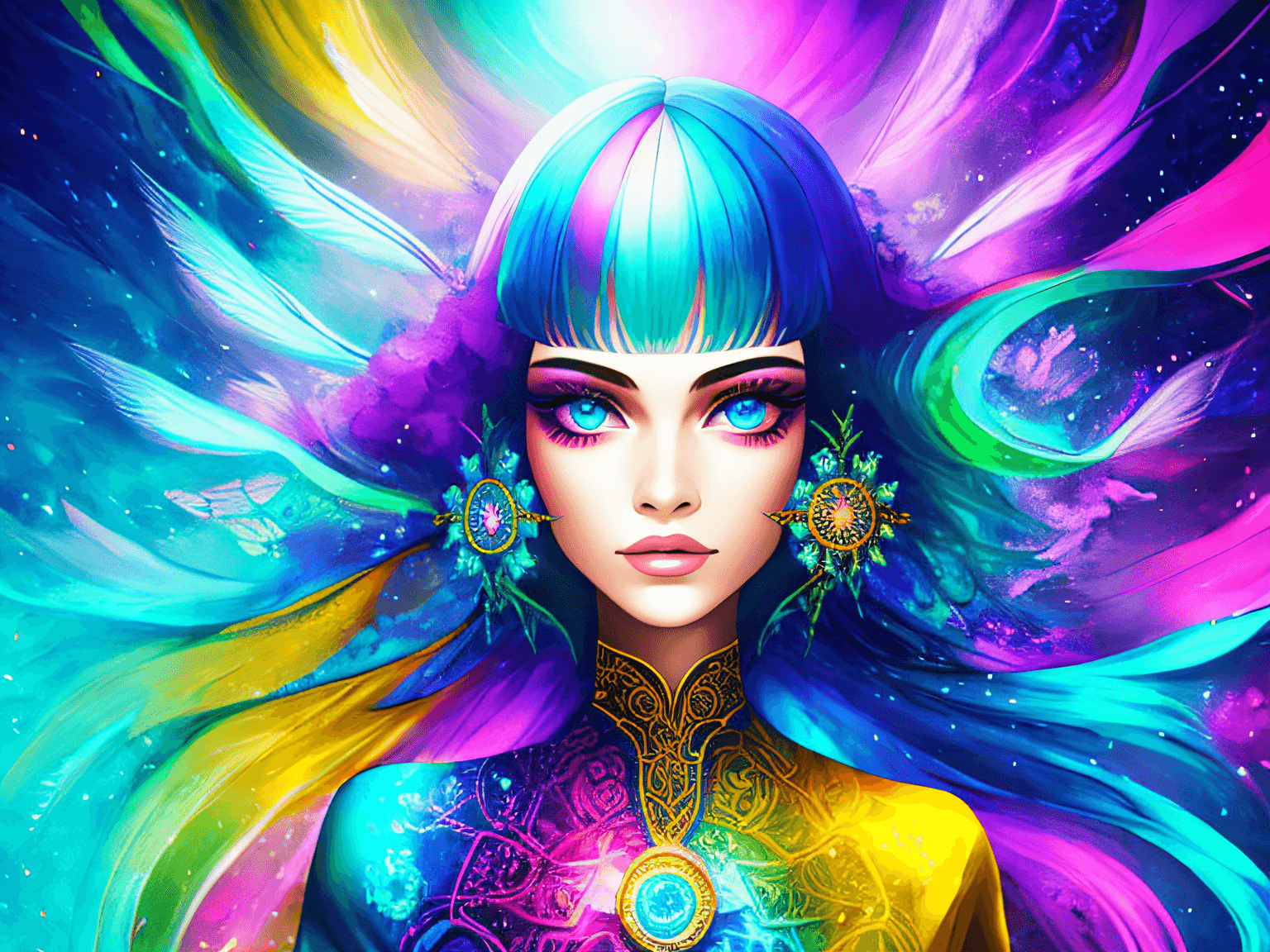 AI generated: celestial, psychedelic, 1girl, (intricate details:0.9)