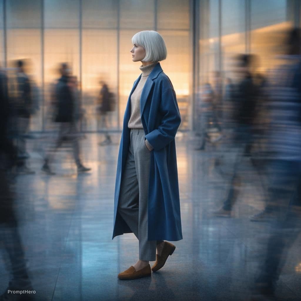 AI generated: photography, front-profile walk-through, depth of field background blur, full-body, full-frame, 30mm...