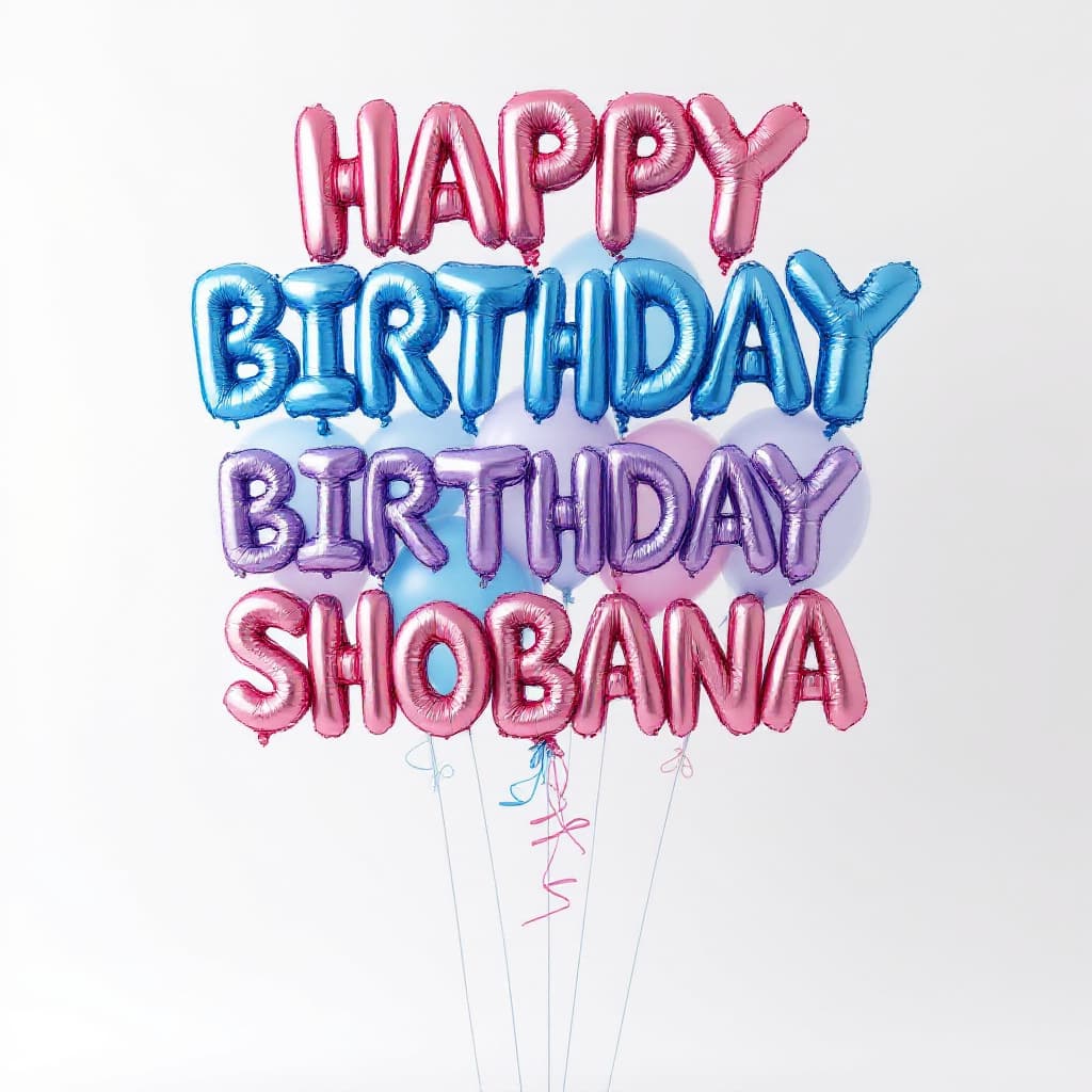 AI generated: photorealistic, high resolution rendering, balloon of lettering, "HAPPY BIRTHDAY SHOBANA", used colo...