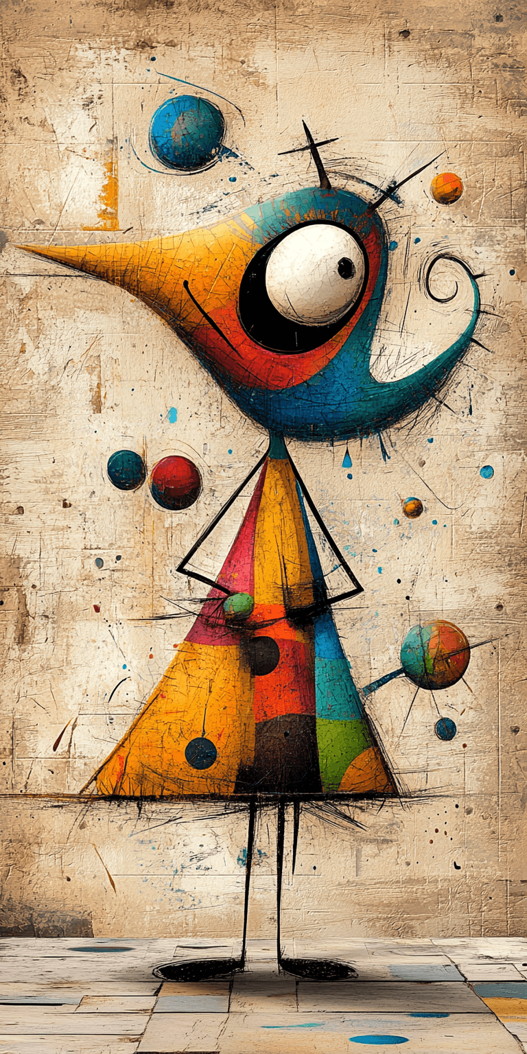 AI generated: abstract painting of a woman wearing a dress, in the style of Miro, graceful movements, disintegrate...