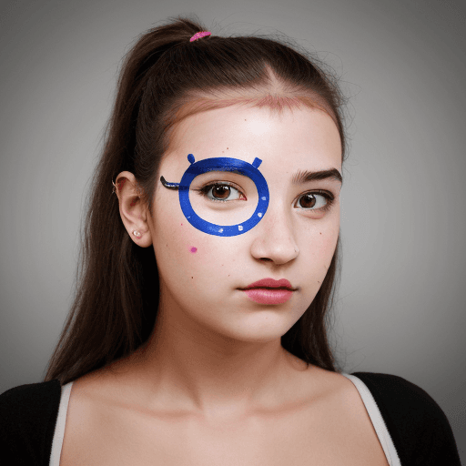 AI generated: a girl with a facebook symbol on her forehead, portrait, photorealistic 