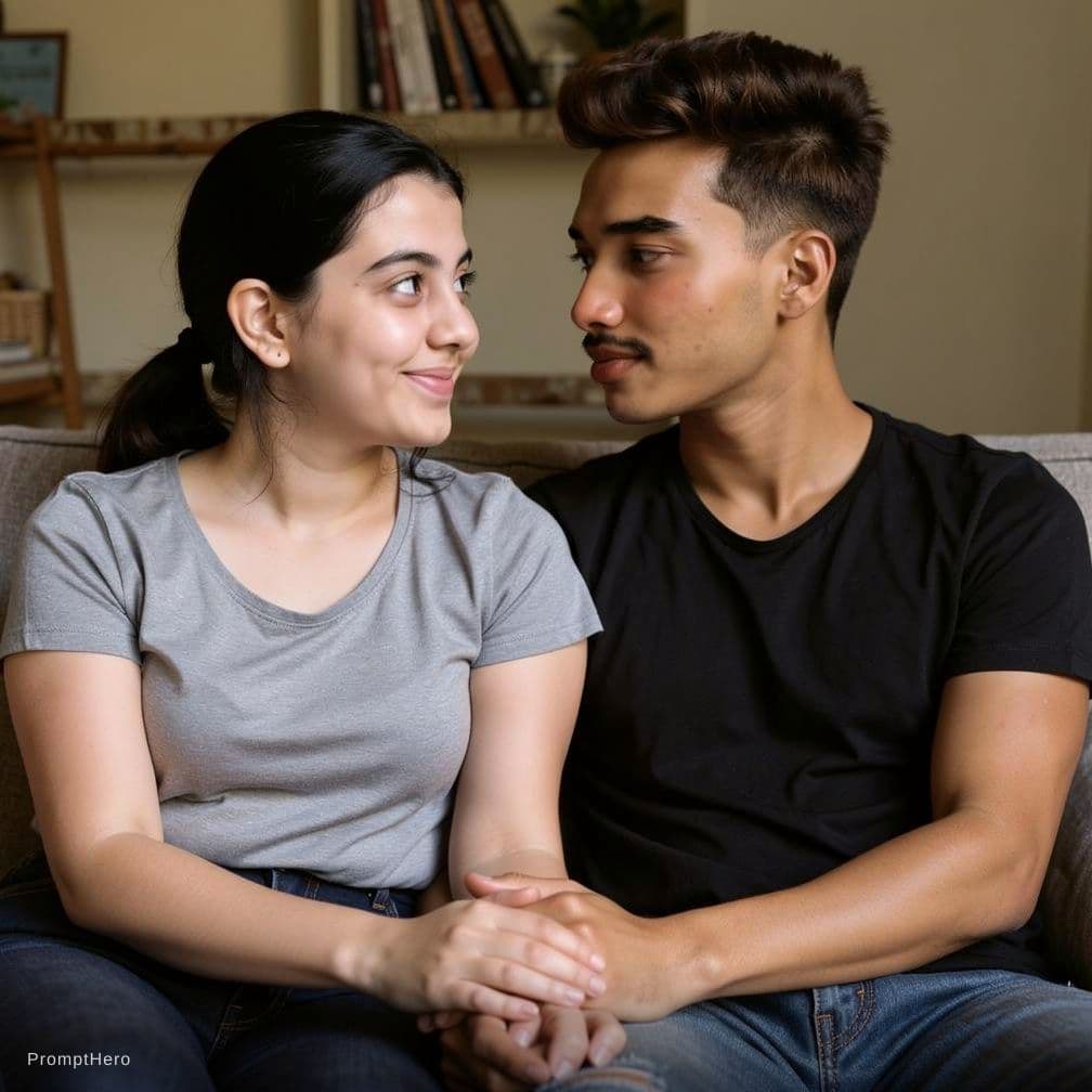 AI generated: Romantic couple in love with each other in a private room 
