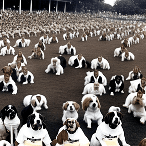AI generated: dog eating contest 1975 mass people attendance