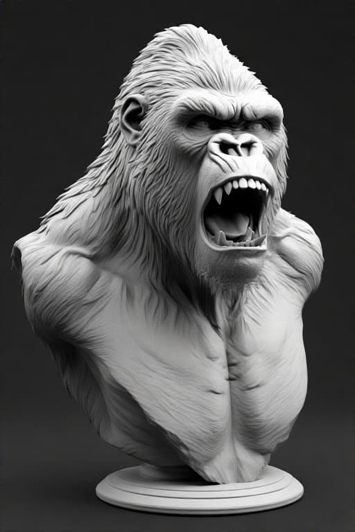 AI generated: This is a highly detailed 3D gorilla bust, focusing on the head, chest, and shoulders, sculpted enti...