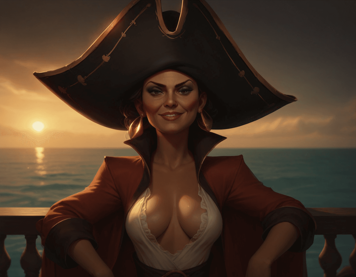 AI generated: score_9, score_8_up, score_7_up, Disney, pirate, MILF, mature, adult theme, outside, fantasy world, ...