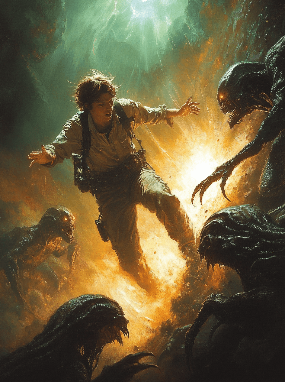 AI generated: A human falling from the sky onto an alien, on Mars in front of some aliens with tentacles and other...