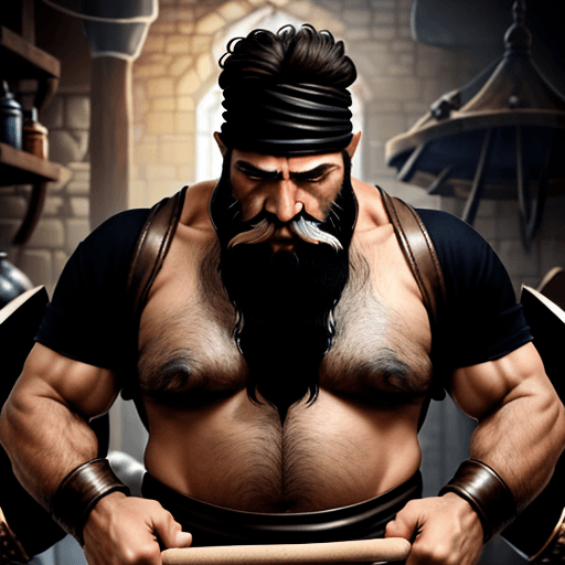 AI generated: Create a fantasy image of a strong, mythical, middle-aged Iranian man around 50 years old. He has a ...