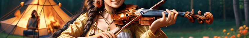 AI generated: A portrait of a Gipsy woman with braided hair and gold coins in her hair, red flowery dress, multipl...
