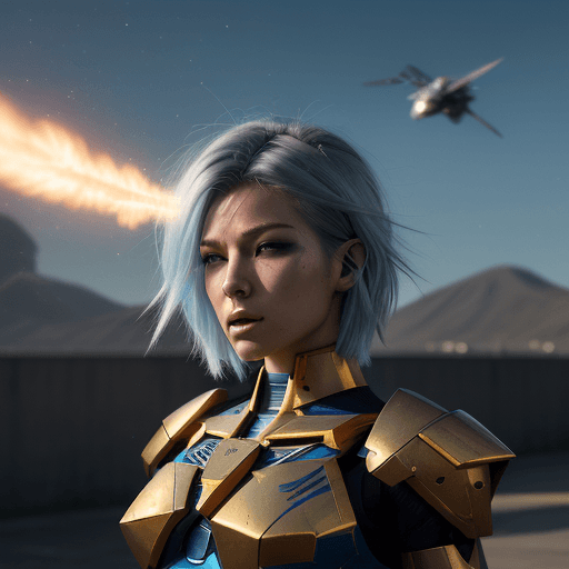 AI generated: photorealistic, detailed flying hair, urbanpunk, more colorful, pretty woman at war, seductive, perf...