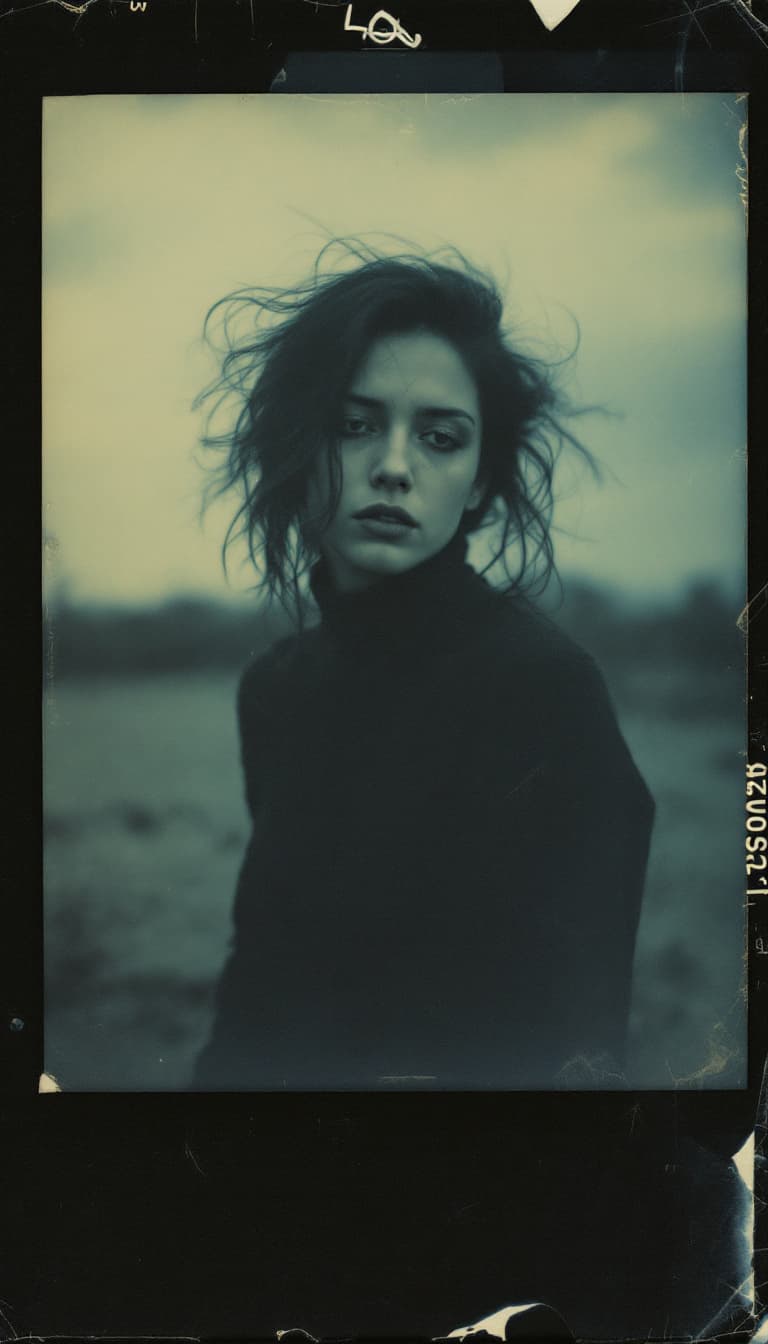 AI generated: woman, old polaroid photo, sad mood